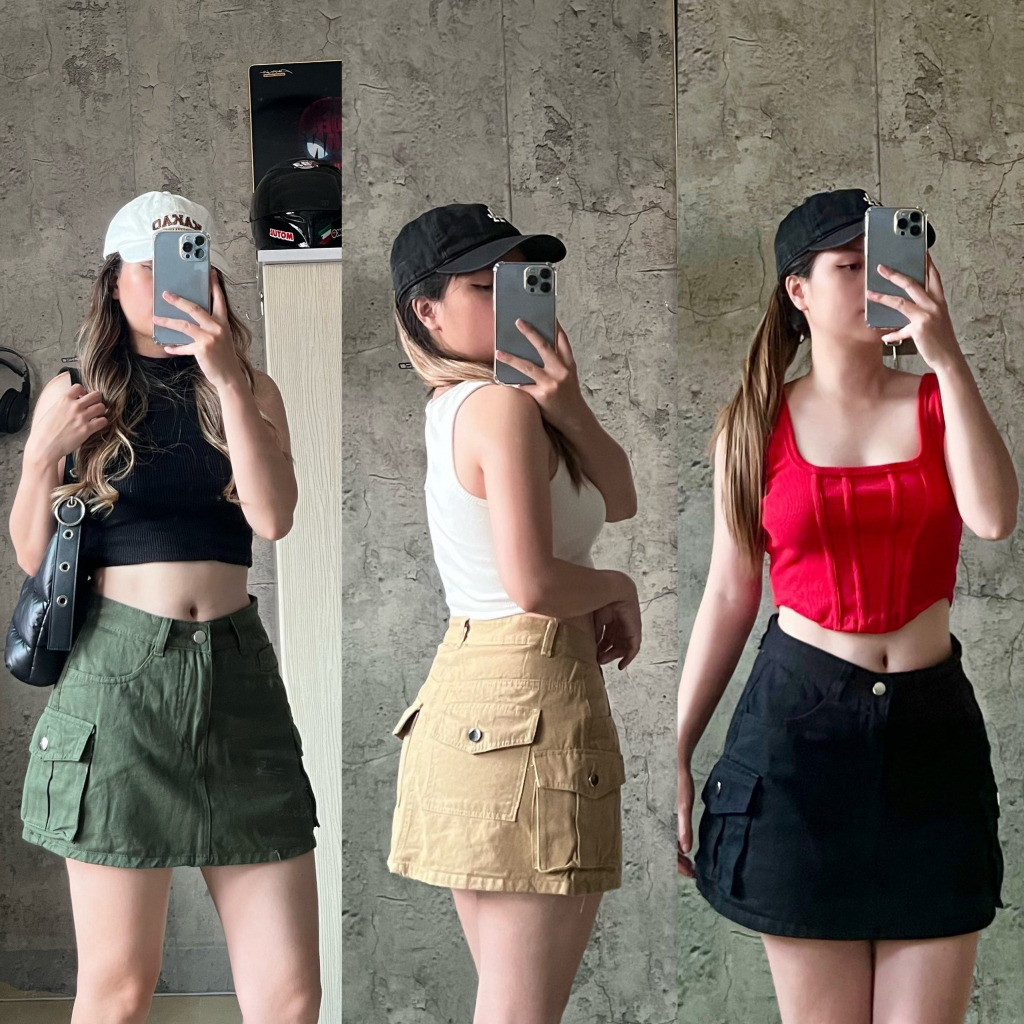 Chân váy ngắn túi hộp chất kaki jean dày mềm kèm quần trong