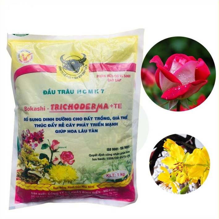 Phân Bón Đầu Trâu HCMK7 Hữu Cơ (Gói 1Kg Trichoderma +TE ) - [Bón Rau Màu - Hoa Cây Kiểng]