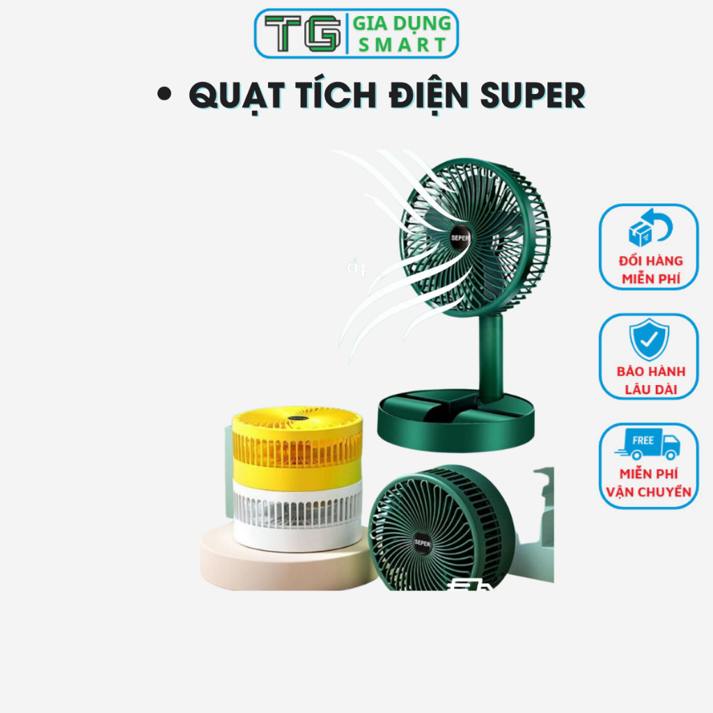 Quạt Tích Điện Để Bàn Gấp Gọn SUPER , Quạt Tích Điện Cầm Tay sử dụng 6 - 8 tiếng