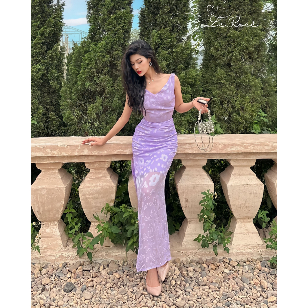 Đầm tím pastel lưng đổ, xẻ tà - Mosa Dress - Le.Rosé