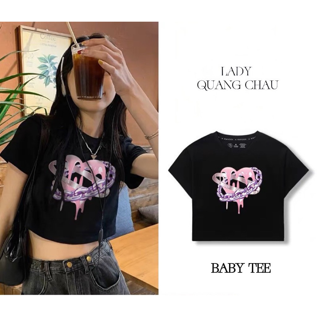 Áo thun baby tee nữ cộc tay, Áo phông quảng châu tay ngắn form rộng vải cotton tàu in hình cute dễ thương