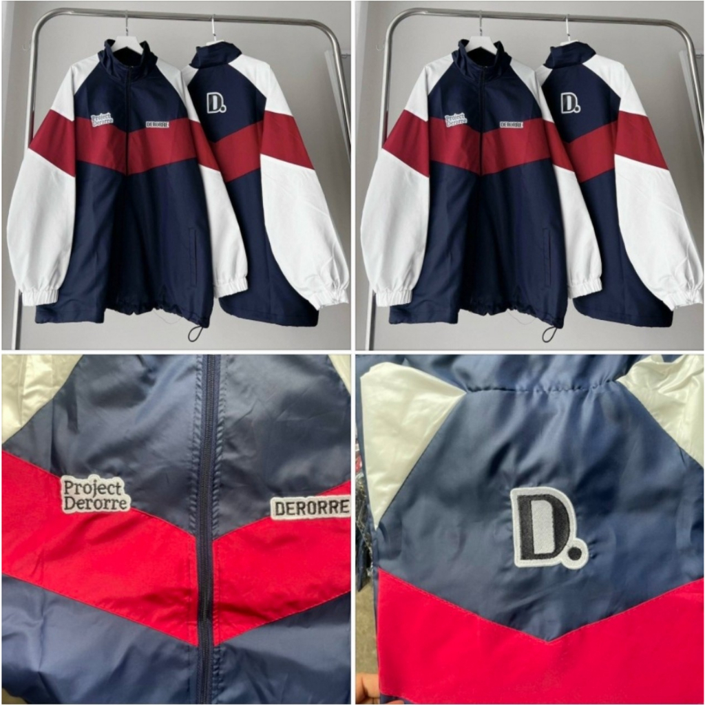 Áo khoác dù Nam Nữ cổ trụ 2 lớp lưng thêu chữ D logo thêu Derore dây rút phao phối màu thể thao 777TPkhoac429