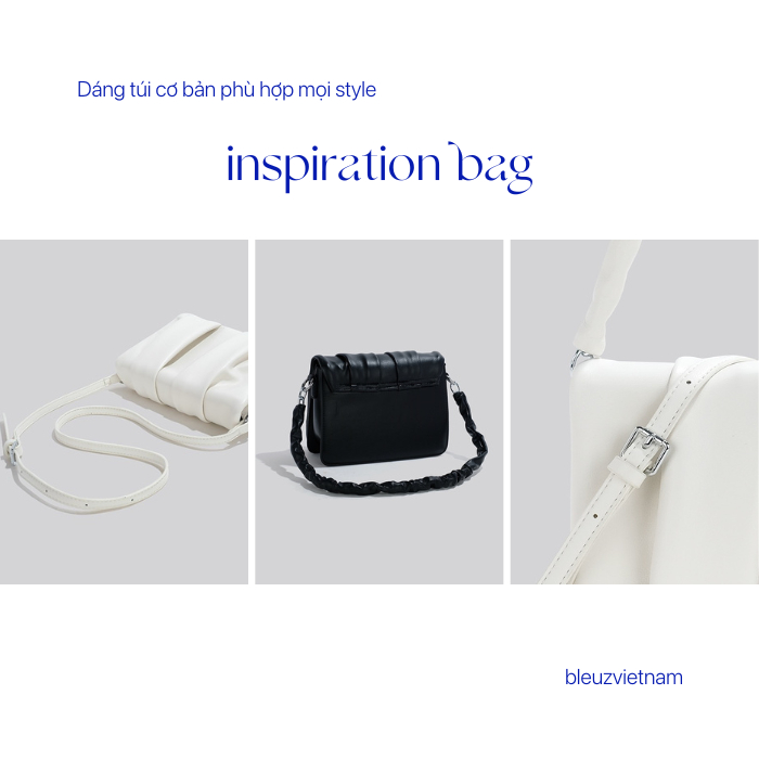 Túi Đeo Vai Nữ Tinh Tế Nữ Tính Thiết Kế Sóng Phong Cách Tối Giản Da PU Phối Màu Đen/Trắng BleuZ - INSPIRATION Bag