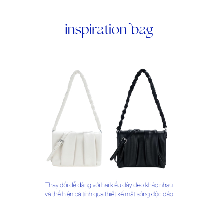 Túi Đeo Vai Nữ Tinh Tế Nữ Tính Thiết Kế Sóng Phong Cách Tối Giản Da PU Phối Màu Đen/Trắng BleuZ - INSPIRATION Bag