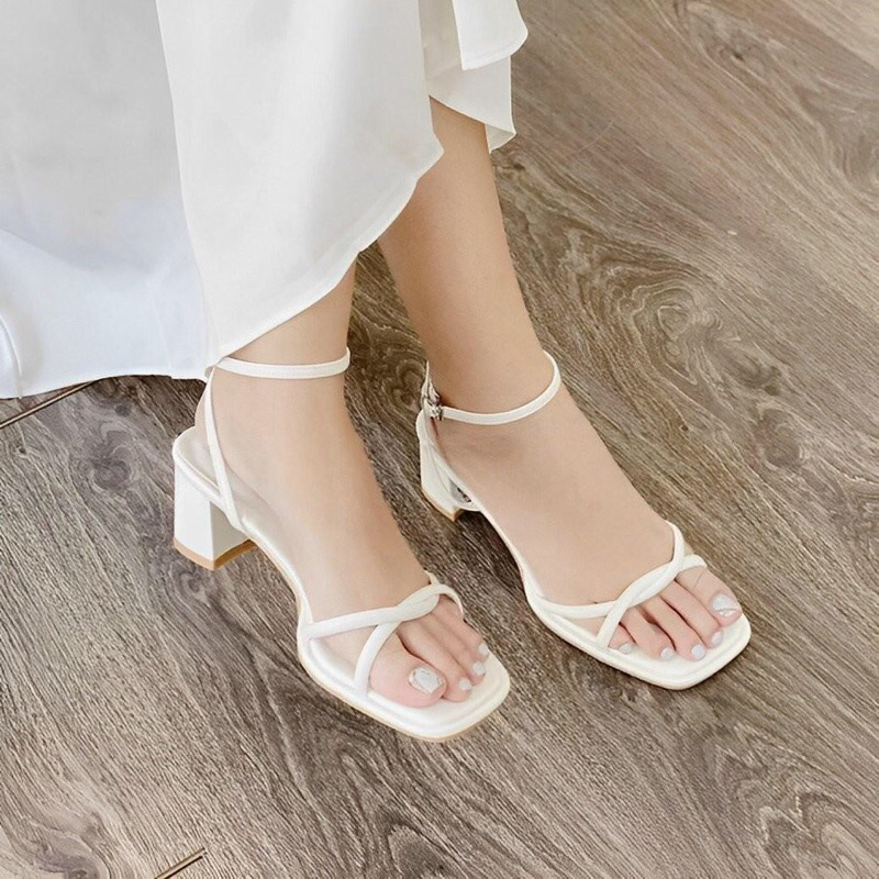 Sandal nữ gót vuông đế đúp chéo gót chéo quai mảnh trẻ trung 7cm