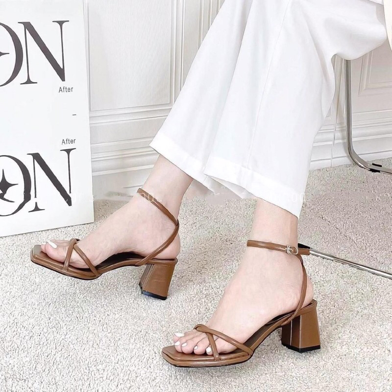 Sandal nữ gót vuông đế đúp chéo gót chéo quai mảnh trẻ trung 7cm