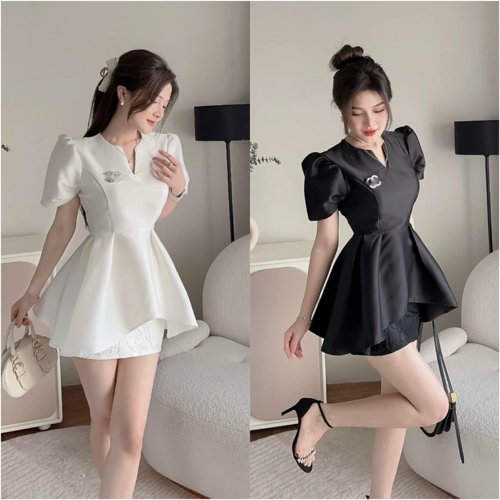 Sét áo peplum tapta dàng xòe phối chân váy gấm siêu sang chảnh
