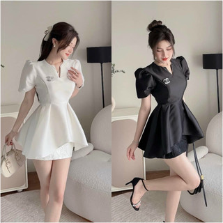 Sét áo peplum tapta dàng xòe phối chân váy gấm siêu sang chảnh