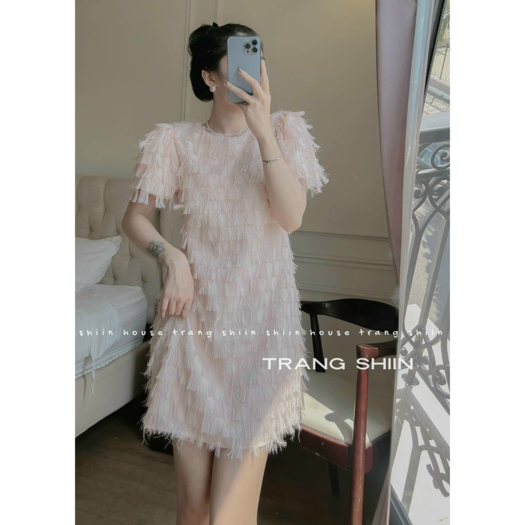 Đầm váy suông babydoll phối lông sang chảnh sàng điệu dành cho nữ