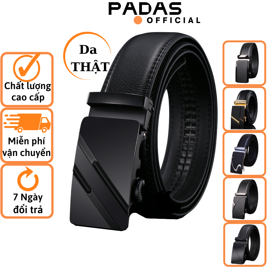 Thắt lưng nam cao cấp PADAS, dây nịt nam cao cấp, dây lưng nam khoá tự động da bò thật 2 lớp đẹp hàn quốc công sở