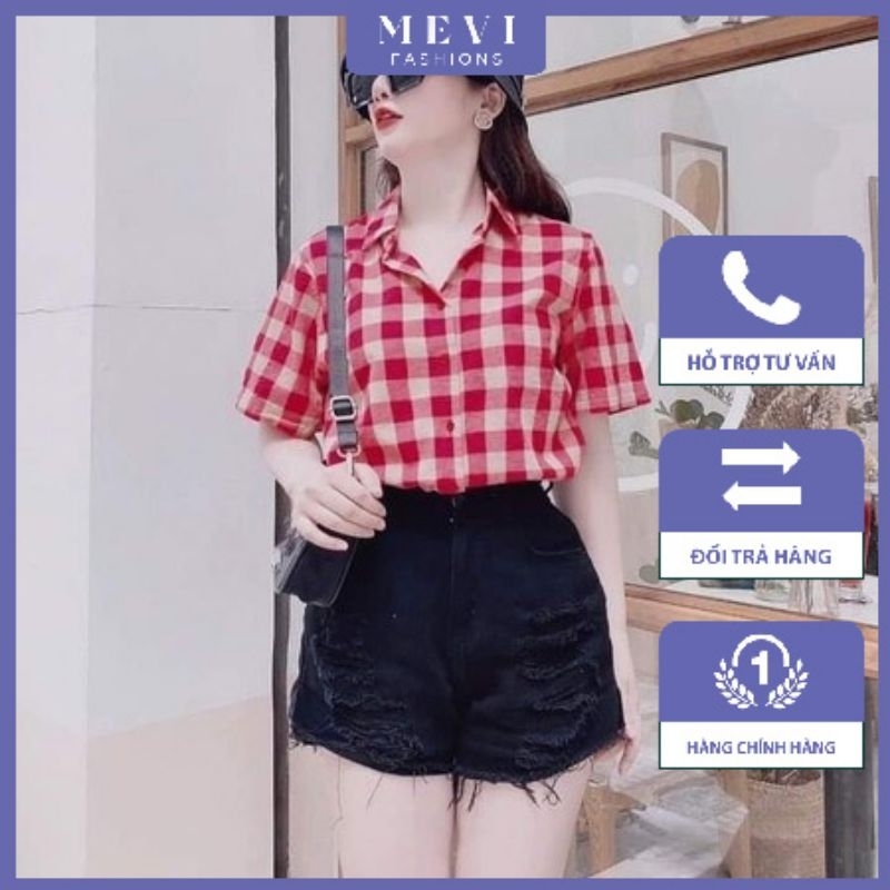 Áo sơ mi kẻ caro đỏ tay ngắn from chuẩn phong cách cá tính, năng động _A7238