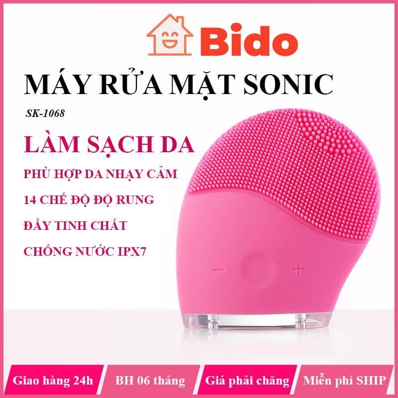 Máy rửa mặt mini cầm tay SK1068 cao cấp, máy rửa mặt massage chống nước, bảo hành 1 đổi 1 BIDO