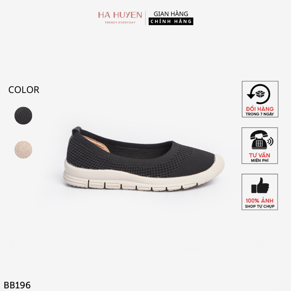 Giày Slip on nữ Hà Huyền Shoes mũi len lỗ đế răng dáng thể thao - BB196