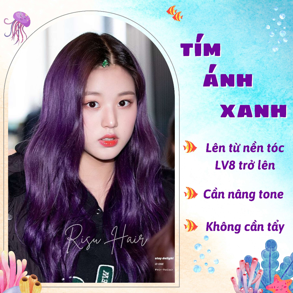 Nhuộm Tóc Màu Tím Ánh Xanh, Không Tẩy - Risu Hair.