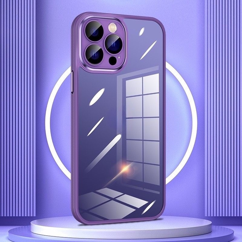 [ Tím ] Ốp lưng trong suốt viền màu Pro Camera iPhone 14 Pro max