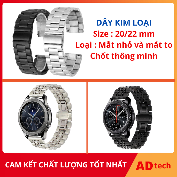 Dây kim loại, dây thép đồng hồ thông minh size 20mm dùng cho đồng hồ samsung, huawei, amazfit, garmin