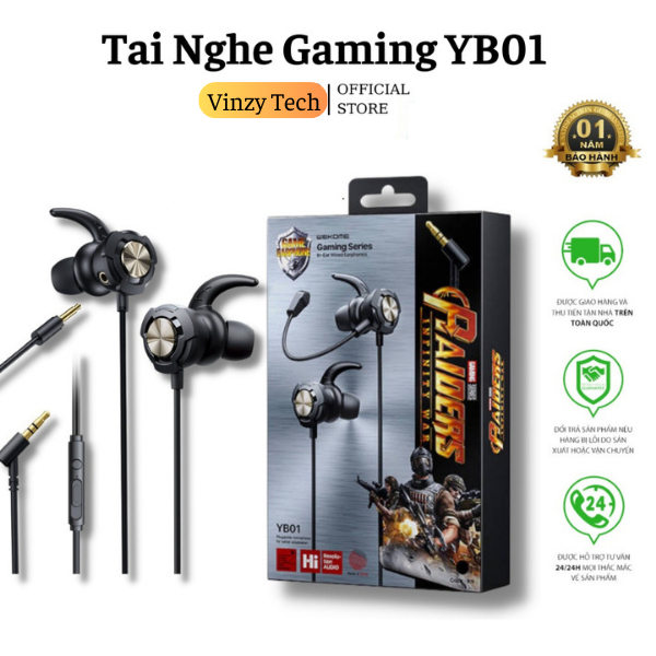 Tai Nghe Gaming YB01 Dây Có Mic Nhét Tai Rất Chuyên Nghiệp Vinzy Tech - Bảo Hành 6 Tháng 1 Đổi 1