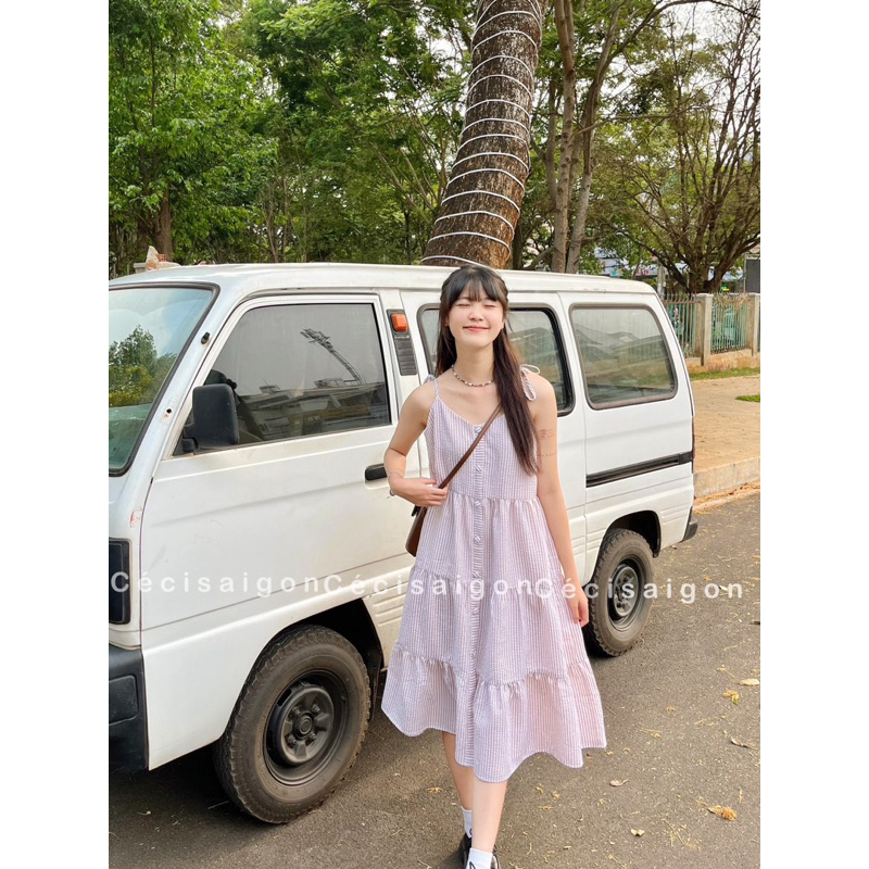 Đầm dây Litis caro nâu