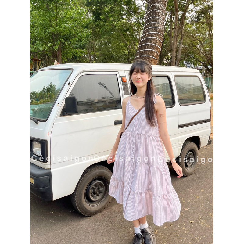 Đầm dây Litis caro nâu