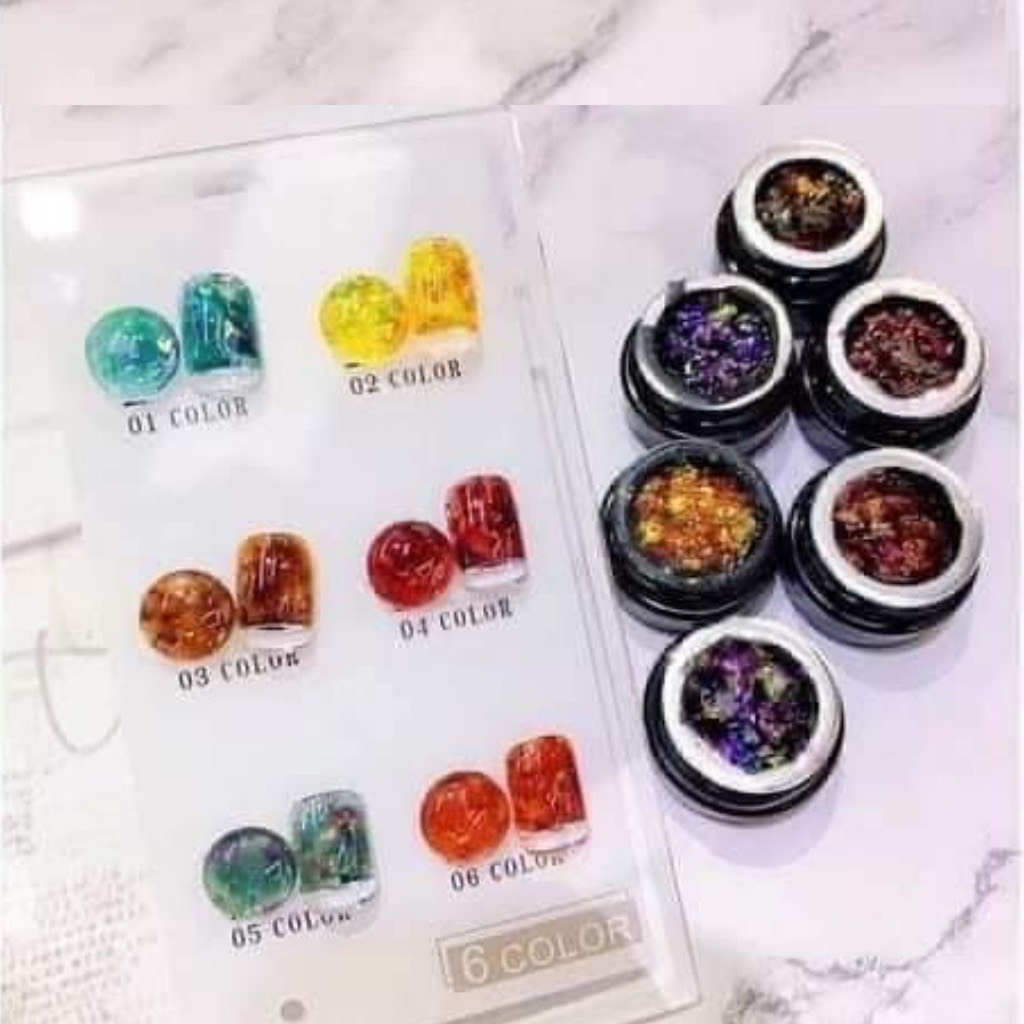 Set Gel Nhũ Hổ Phách Huaxi 6 Màu chính hãng tặng Kèm Bảng Màu