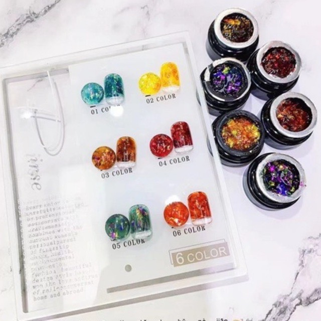 Set Gel Nhũ Hổ Phách Huaxi 6 Màu chính hãng tặng Kèm Bảng Màu