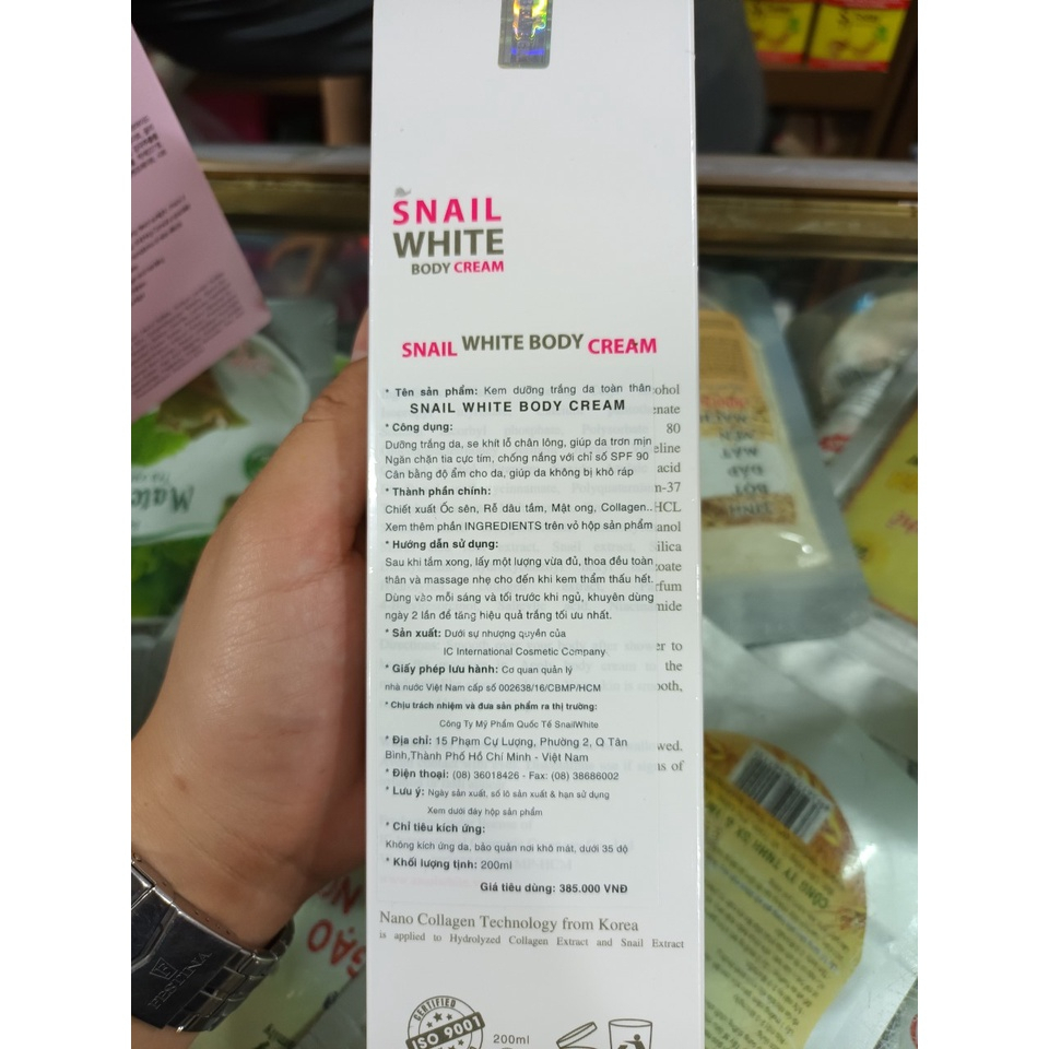 Kem body Snail White dưỡng trắng da toàn thân SPF 90+++ 200ml