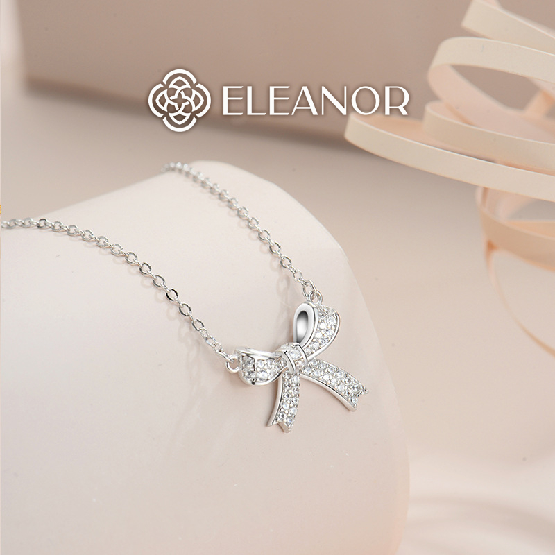 Dây chuyền nữ bạc 925 Eleanor Accessories mặt hình chiếc nơ đính đá phụ kiện trang sức 5767
