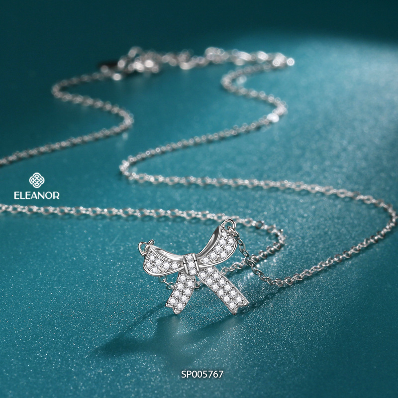 Dây chuyền nữ bạc 925 Eleanor Accessories mặt hình chiếc nơ đính đá phụ kiện trang sức 5767