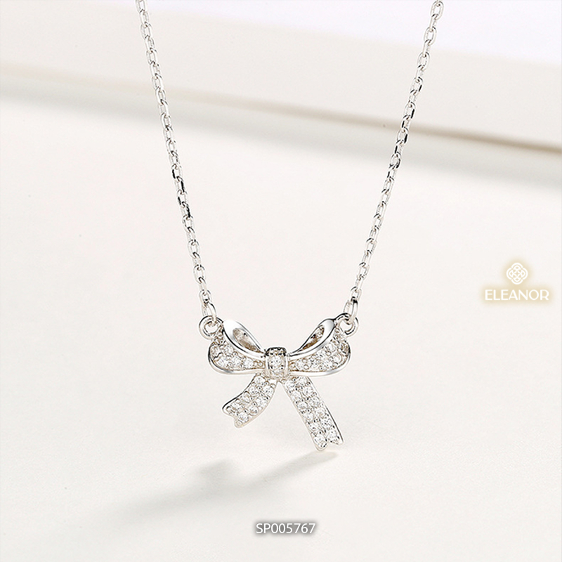 Dây chuyền nữ bạc 925 Eleanor Accessories mặt hình chiếc nơ đính đá phụ kiện trang sức 5767