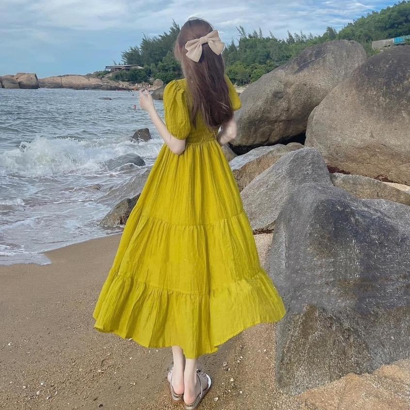 Đầm bầu mùa hè dáng xòe dum ngực xinh xắn chất đũi tơ siêu mát