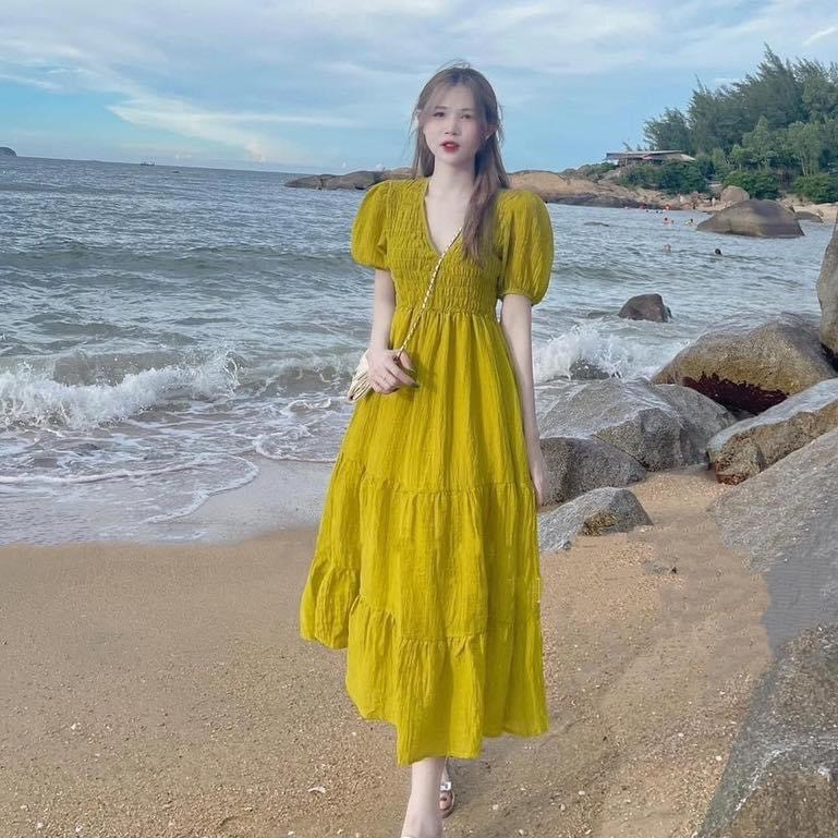 Đầm bầu mùa hè dáng xòe dum ngực xinh xắn chất đũi tơ siêu mát
