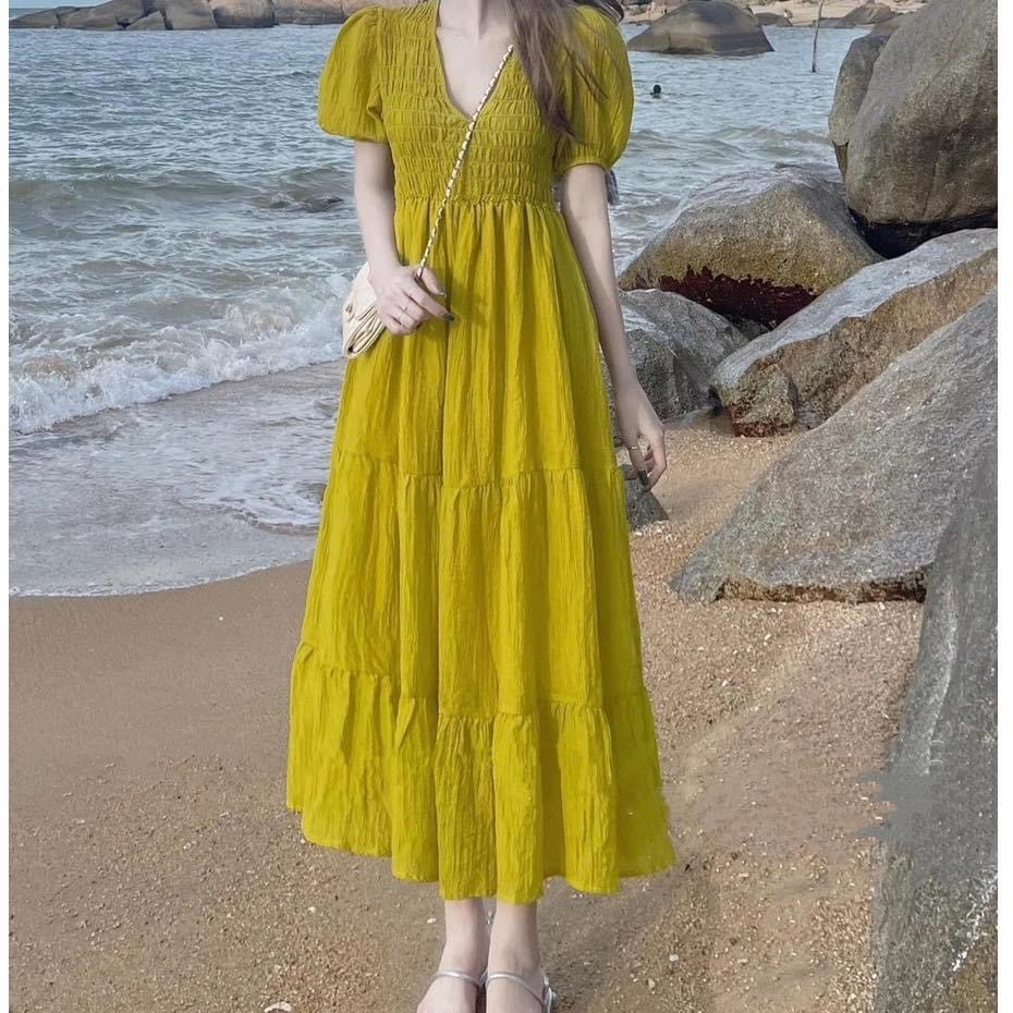 Đầm bầu mùa hè dáng xòe dum ngực xinh xắn chất đũi tơ siêu mát