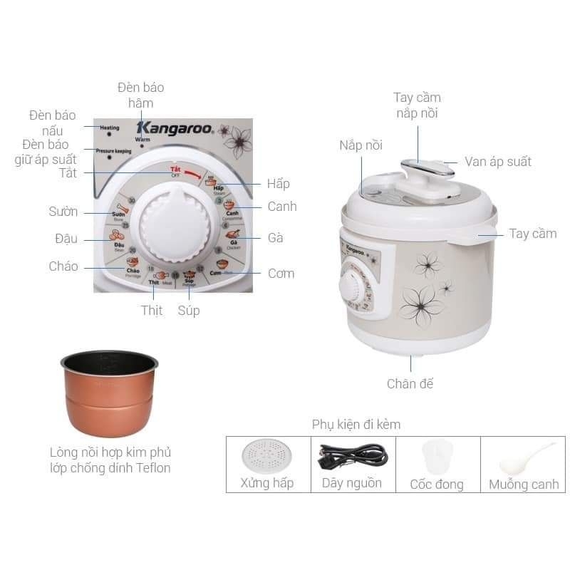 Nồi áp suất kangaroo kg286 6lit bảo hành 12 tháng