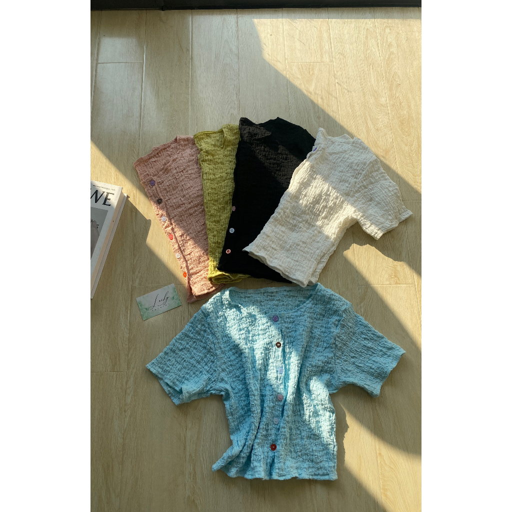 Áo Nữ Thun Nhún Tay Ngắn LP Nút Nhiều Màu Freesize