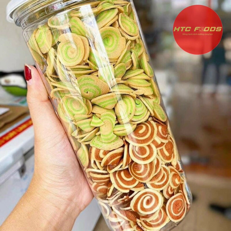 Bánh tai heo nhí mix 2 vị ( lá dứa và truyền thống ), bánh tai heo giòn thơm cốt dừa ,hũ pet 320 g., cửa hàng HTC Foods
