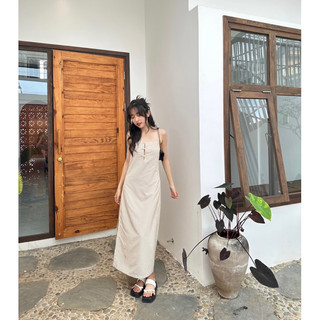 Đầm 2 dây nút bọc 2 lớp