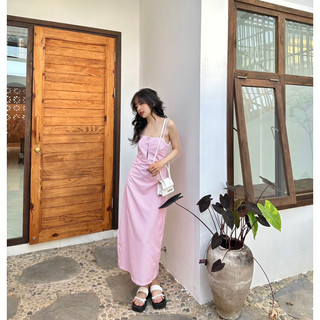 đầm 2 dây nút bọc 2 lớp