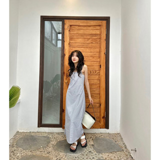 đầm 2 dây nút bọc 2 lớp