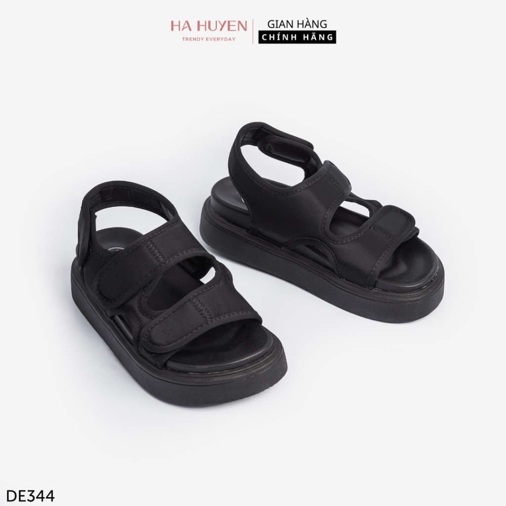 Dép Sandal nữ Hà Huyền Shoes 2 quai dán chất vải đế bằng cao 4 phân - DE344