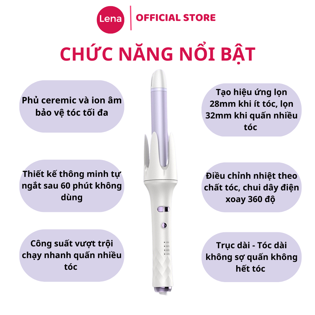 Máy Uốn Tóc Tự Động 360 Uốn Tóc Gợn Sóng Máy Làm Xoăn Tóc Phủ Gốm Cao Cấp