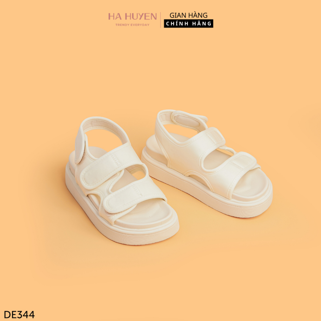 Dép Sandal nữ Hà Huyền Shoes 2 quai dán chất vải đế bằng cao 4 phân - DE344