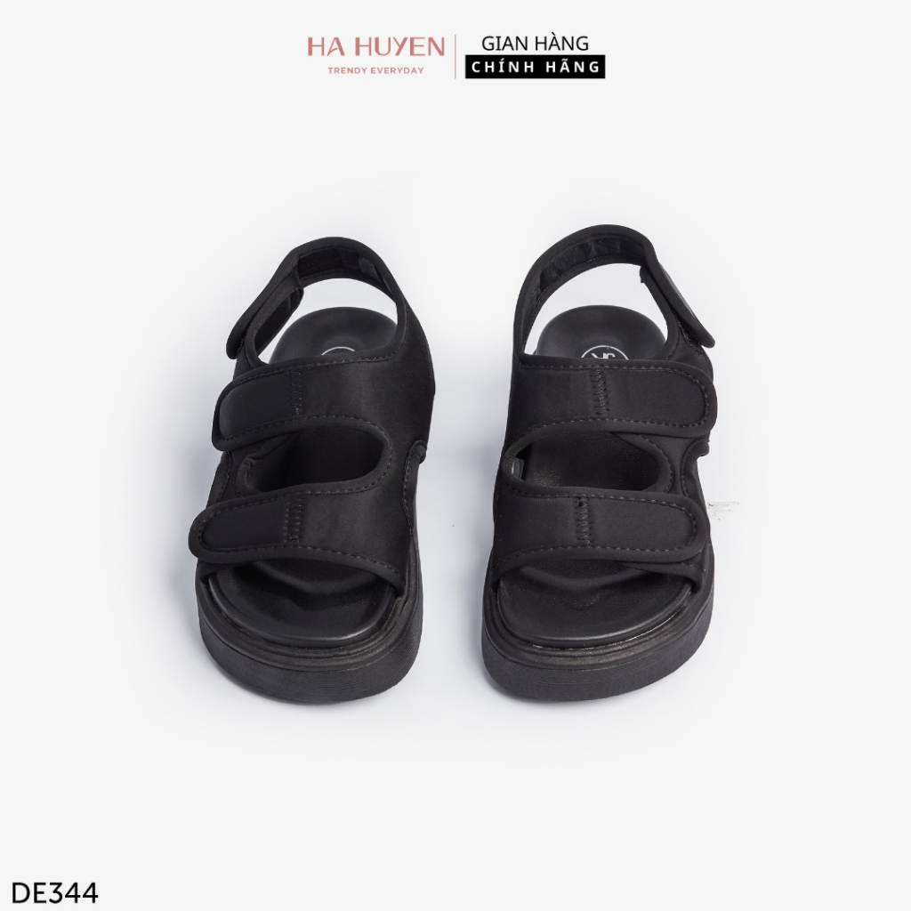 Dép Sandal nữ Hà Huyền Shoes 2 quai dán chất vải đế bằng cao 4 phân - DE344