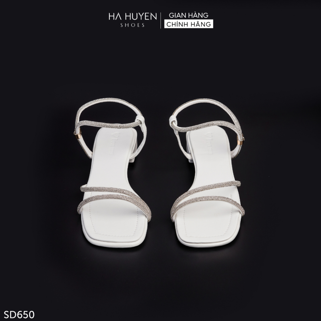 Sandals nữ Hà Huyền Shoes quai đá kép dây rút đế thấp gót vuông 2 phân - SD650