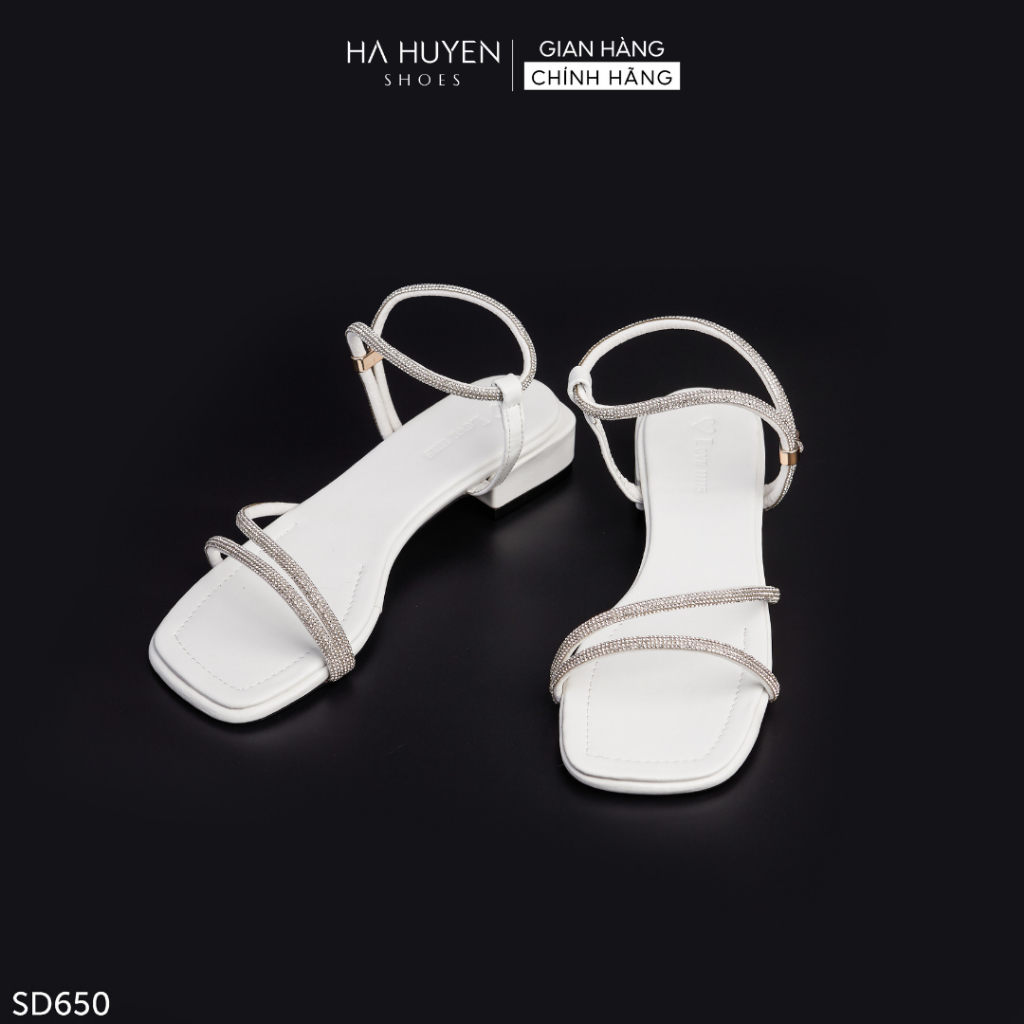 Sandals nữ Hà Huyền Shoes quai đá kép dây rút đế thấp gót vuông 2 phân - SD650