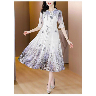 Đầm voan hoa tím rút eo. Nhập QC