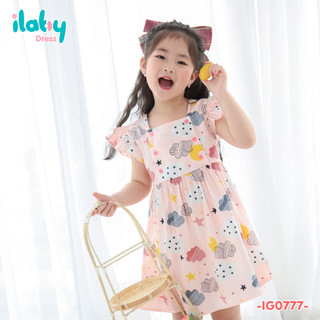 Váy cho bé gái ILABY thiết kế họa tiết cầu vồng ngộ nghĩnh chất liệu thô cotton thoáng mát cho bé 2-11 tuổi [0777]