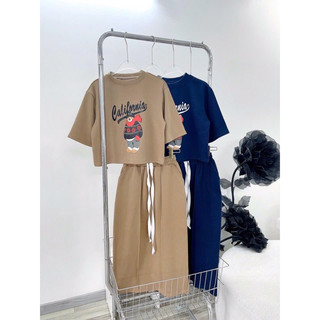 Sét chân váy midi áo croptop in