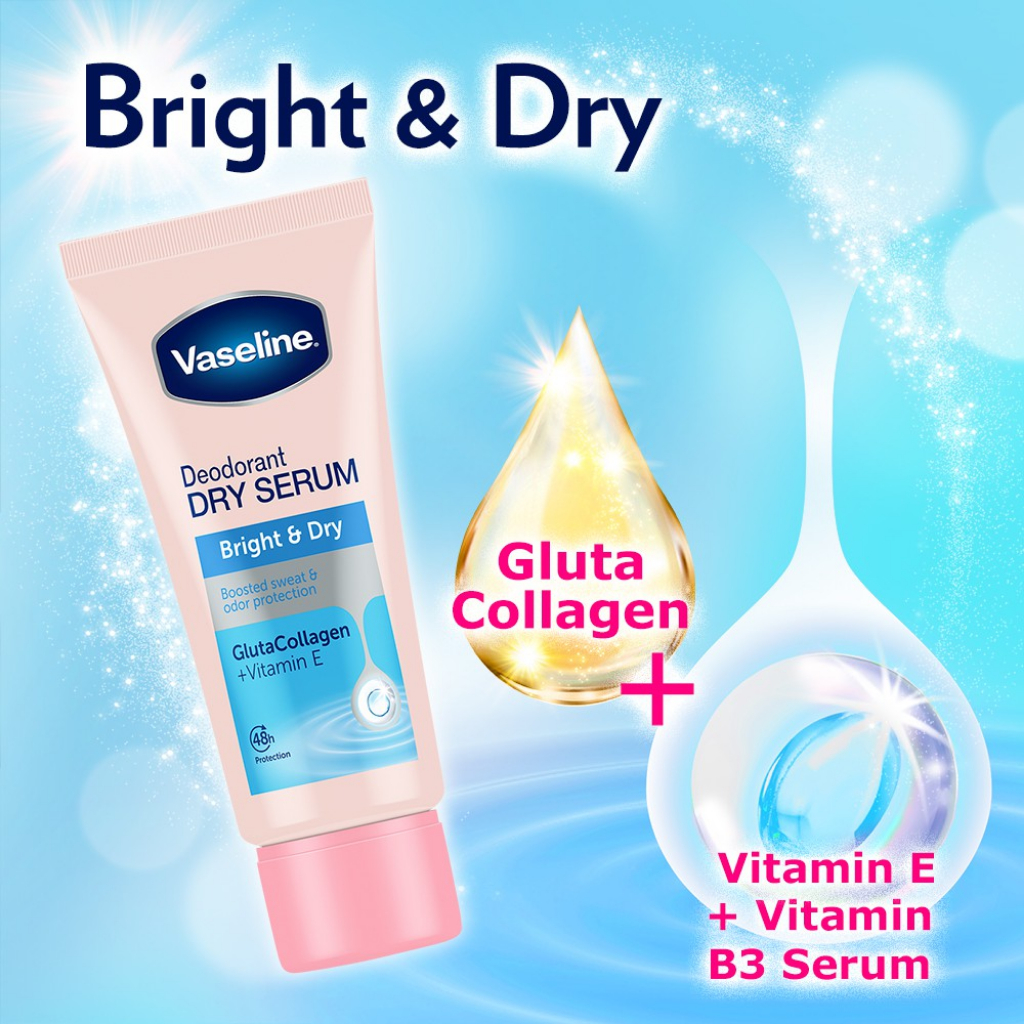 Kem Khử Mùi Vaseline Dry Serum Ultra Bright Trắng Nách Khô Thoáng 45ml, Lăn Khử Mùi Nữ Vaseline Trắng Da