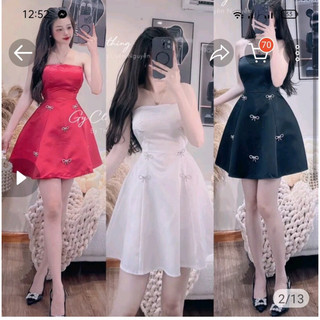 Váy Cúp Ngực Đính Nơ Đá Sang Chảnh