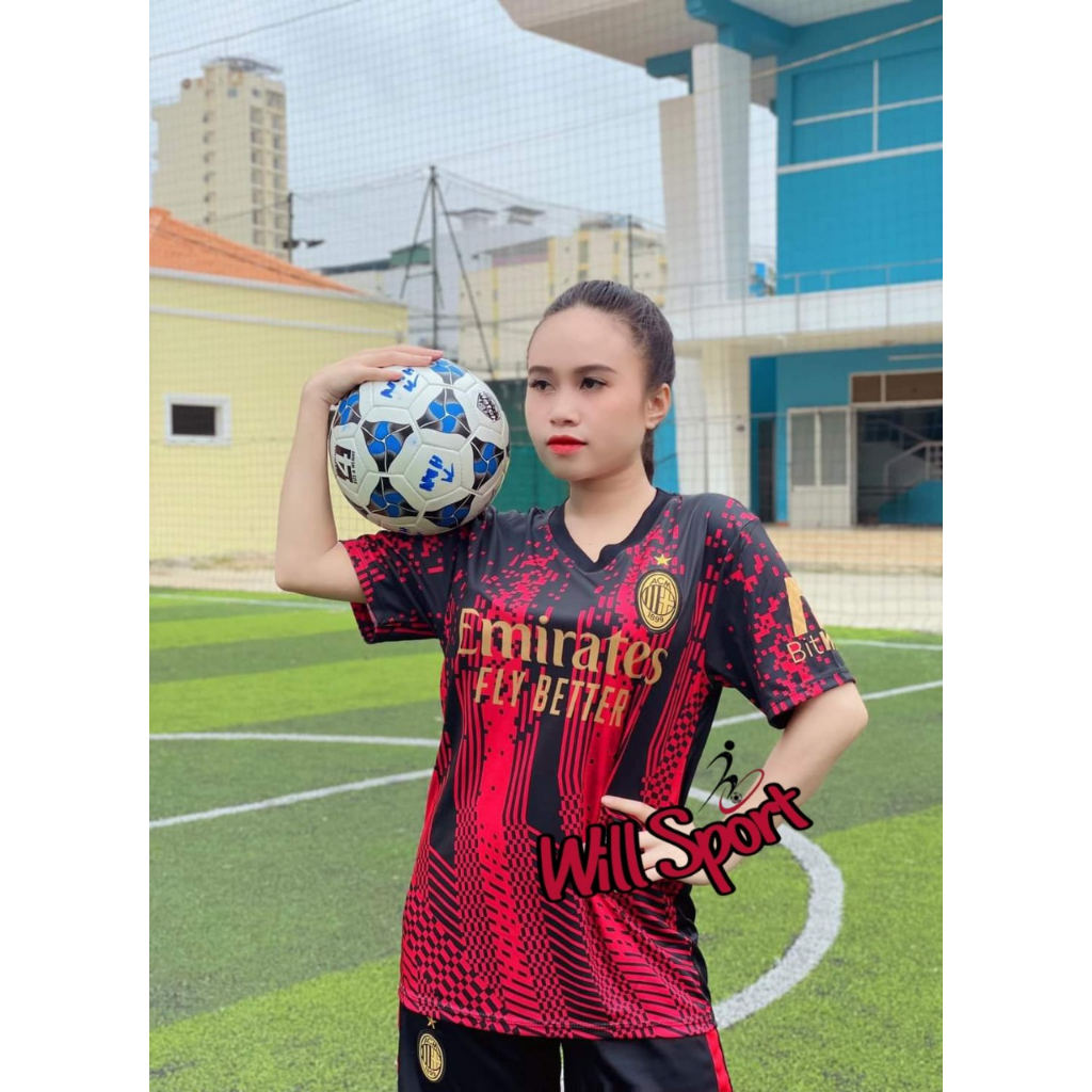Bộ quần áo đá bóng clb AC MI.LAN đỏ sọc đen sân nhà thun lạnh mùa 24